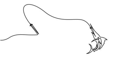 Continuous One Line Drawing Thin Line Fishing Icon On A Transparent Background vector