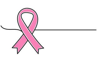 One single continuous line of pink ribbon for world cancer day isolated vector