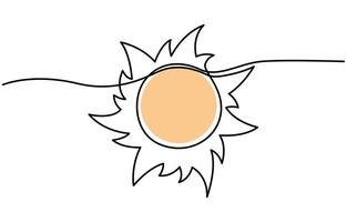 Sun continuous one line art drawing. Summer sun contour line sign vector