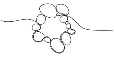 continuous line drawing of pebbles and circles in sand modern illustration vector
