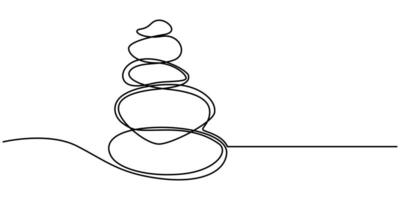 Pebbles with circles in sand in one continuous line drawing vector