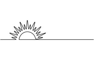 Sun on sea beach one black continuous one line drawing vector