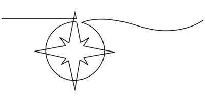 One continuous line drawing of traveller compass illustration vector