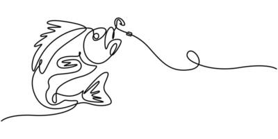 Fishing continuous one line drawing shape isolated illustration vector