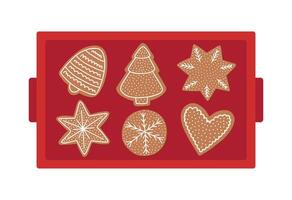 Red tray with ginger cookies top view flat illustration vector