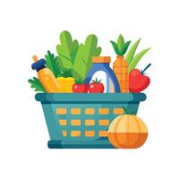 Grocery basket with vegetables and fruits, illustration vector