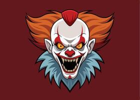 The evil clown head with red hair and red eyes vector