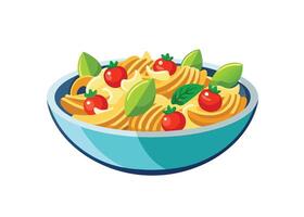 Pasta with tomatoes and basil in a bowl vector