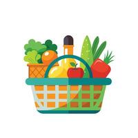 Grocery basket with vegetables and fruits on white background vector