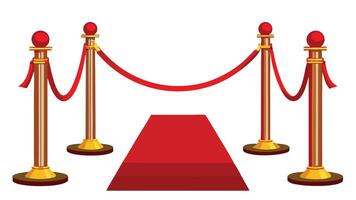 Red carpet and stanchions with ropes and poles vector