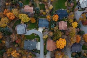 Aerial view of residential neighborhood in autumn. photo