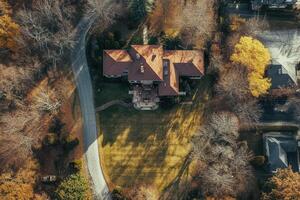 Aerial view of autumnal house. photo