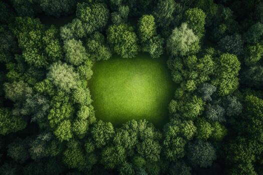 aéreo ver de un claro en un lozano verde bosque foto