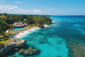 Tropical beach resort aerial view. photo