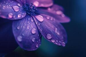 Close-up of a purple flower with water droplets. photo
