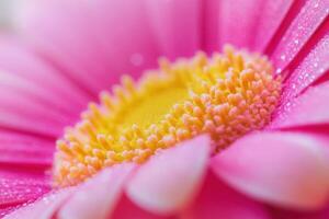Close-up of a pink gerbera daisy with water droplets. photo