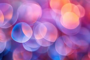Abstract background with blurred colorful lights, bokeh effect, pink, purple, orange, blue circles. photo