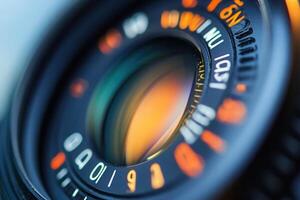 Close-up of a camera lens aperture with shallow depth of field. photo