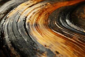 Abstract swirling brown, black, and gold paint texture. photo