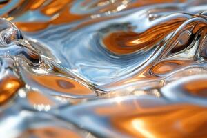 Abstract metallic liquid with orange and silver reflections. photo