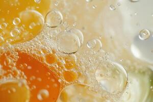 Abstract macro shot of oil and water bubbles. photo