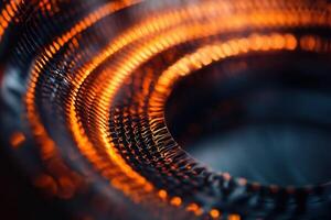Abstract swirling orange and black textured circular pattern. photo
