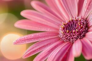 Close-up of a pink flower with dew drops. photo