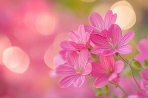 Close-up of delicate pink flowers with soft bokeh background. photo