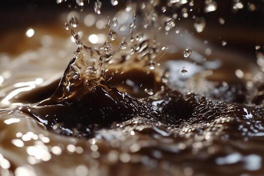 Close-up of coffee splashing, creating dynamic ripples and droplets. photo