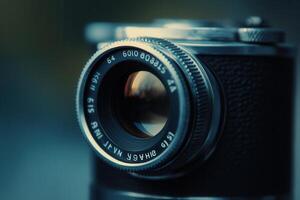 Close-up of vintage camera lens. photo