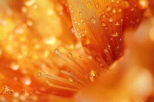 Close-up of orange flower petals with water droplets. photo