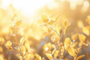 Golden hour sunlight illuminating vibrant leaves. photo