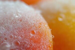 Close-up of wet, foamy orange fruit. photo