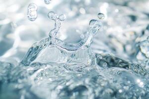 Close-up of water droplets splashing, creating dynamic texture and movement. photo