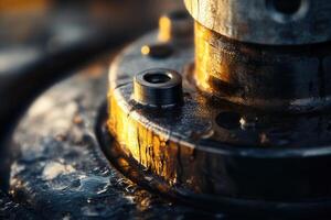 Close-up of weathered industrial machinery part. photo