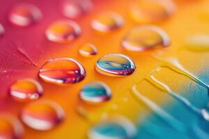 Colorful water droplets on vibrant surface. photo