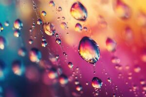 Colorful dew drops on spiderweb, macro photography. photo