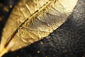 Gold leaf on black textured background. photo