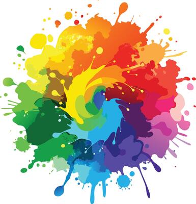 Colorful paint splashes in a circle