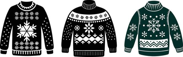 Three different sweaters with snowflakes on them vector