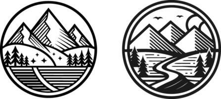 Two different mountain and forest logos vector