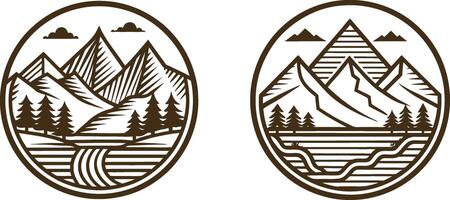 Two mountain and forest scenes in oval shapes vector