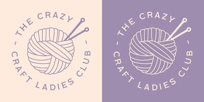 Crazy craft lady ladies club crafting knitting class teacher funny quotes yarn crochet lover badge sticker retro wool ball crafty girl purple aesthetic shirt design cut file vector