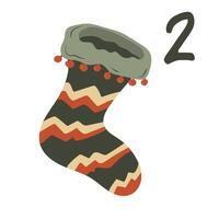Advent-Christmas calendar, Christmas sock with a pattern. A greeting card for printing. Illustration. vector