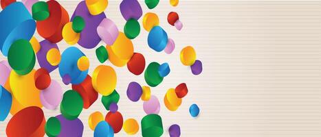 Dynamic 3D colorful geometric shapes scattered over a light beige lined background vector