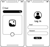 Login page and searching via mobile phones for templates. vector