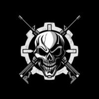 skull and two crossed automatic assault rifles on a Black background vector