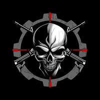 skull and two crossed assault rifles on a Black background illustration vector