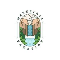 waterfall logo with a green background and a blue border. The logo is a simple design with a waterfall in the center vector