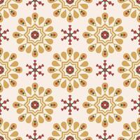 Indian golden flower with snowflake heart shape in Christmas style, seamless pattern for fabric, textile, garment and wrapping paper. vector
